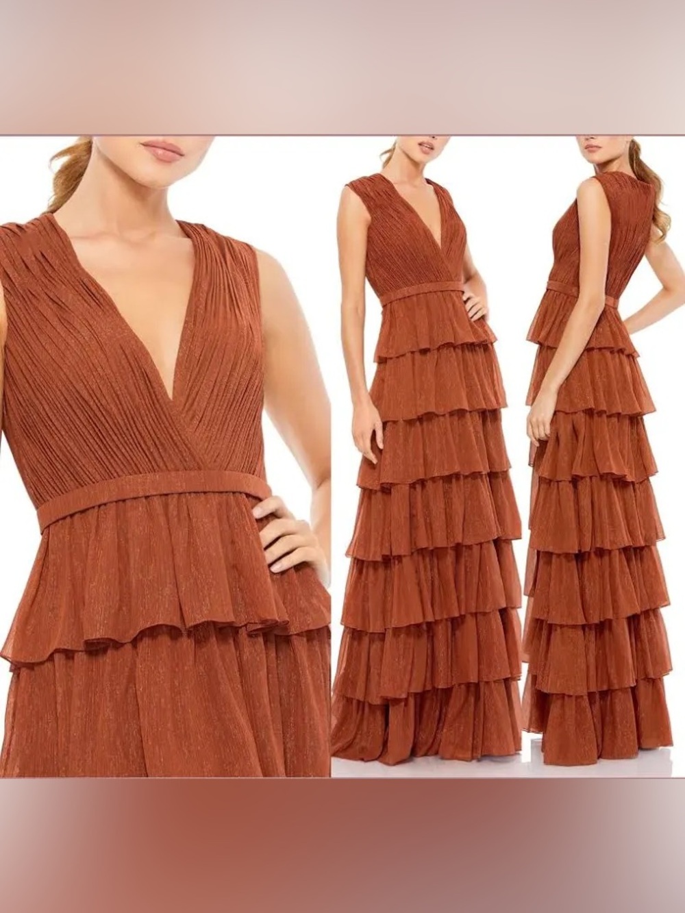Ieena for Mac Duggal V-Neck Gown in Nutmeg